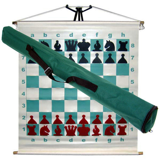 Basic Slotted Chess Demo Board with Red & Black Pieces and Carry Bag