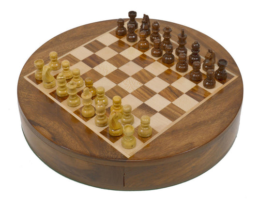 9″ Round Magnetic Chess Set with Storage Drawer