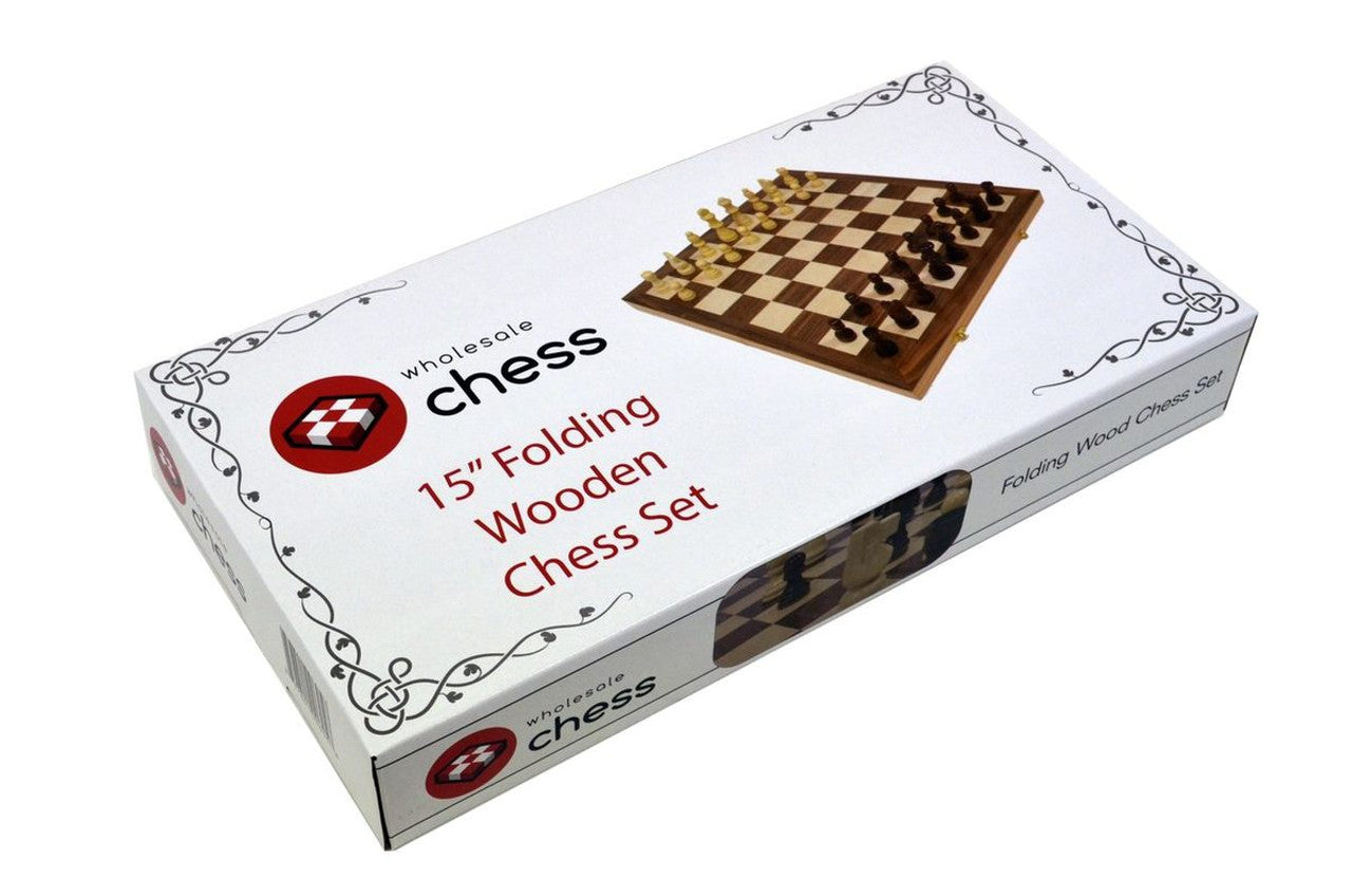 Heritage 15" Wooden Folding Chess Set – Built-In Storage