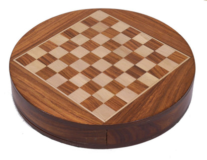 9″ Round Magnetic Chess Set with Storage Drawer