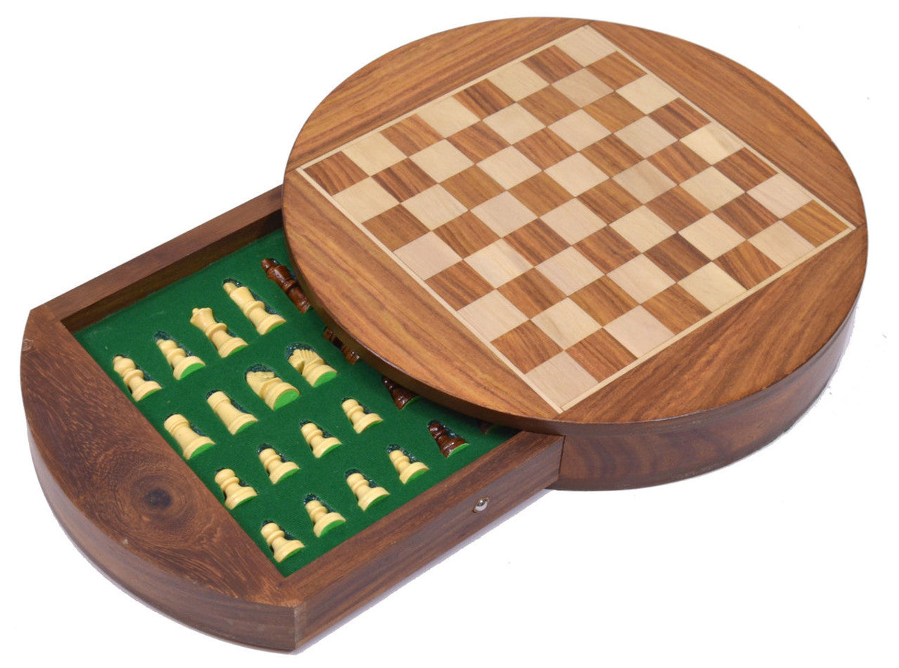 9″ Round Magnetic Chess Set with Storage Drawer