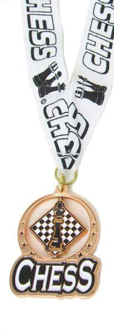 Bronze Spinning Chess Medal with 30" Ribbon – 2" Diecast Design