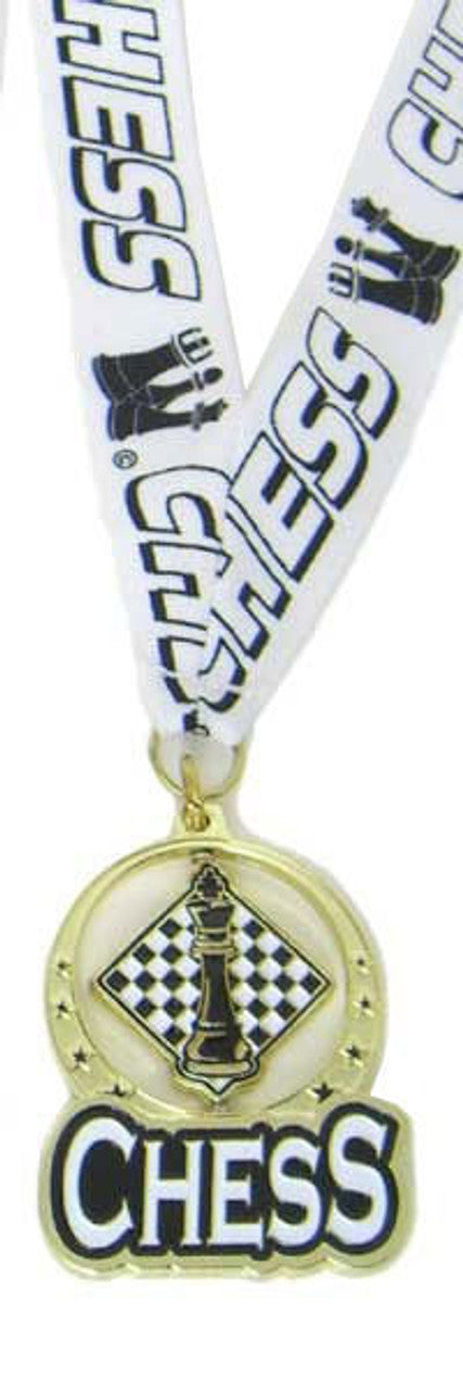 Gold Spinning Chess Medal with 30" Ribbon – 2" Diecast Design