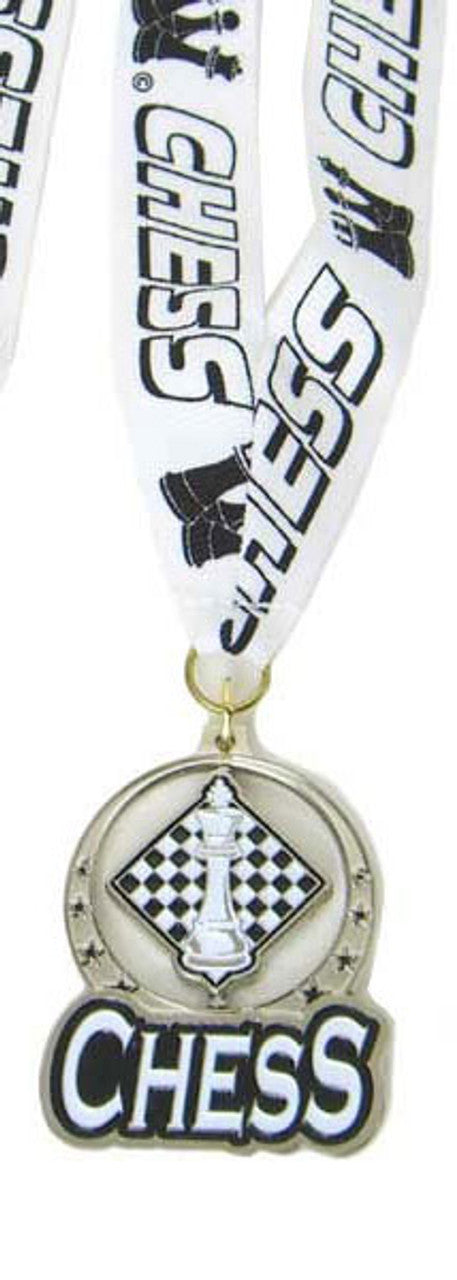 Silver Spinning Chess Medal with 30" Ribbon – 2" Diecast Design