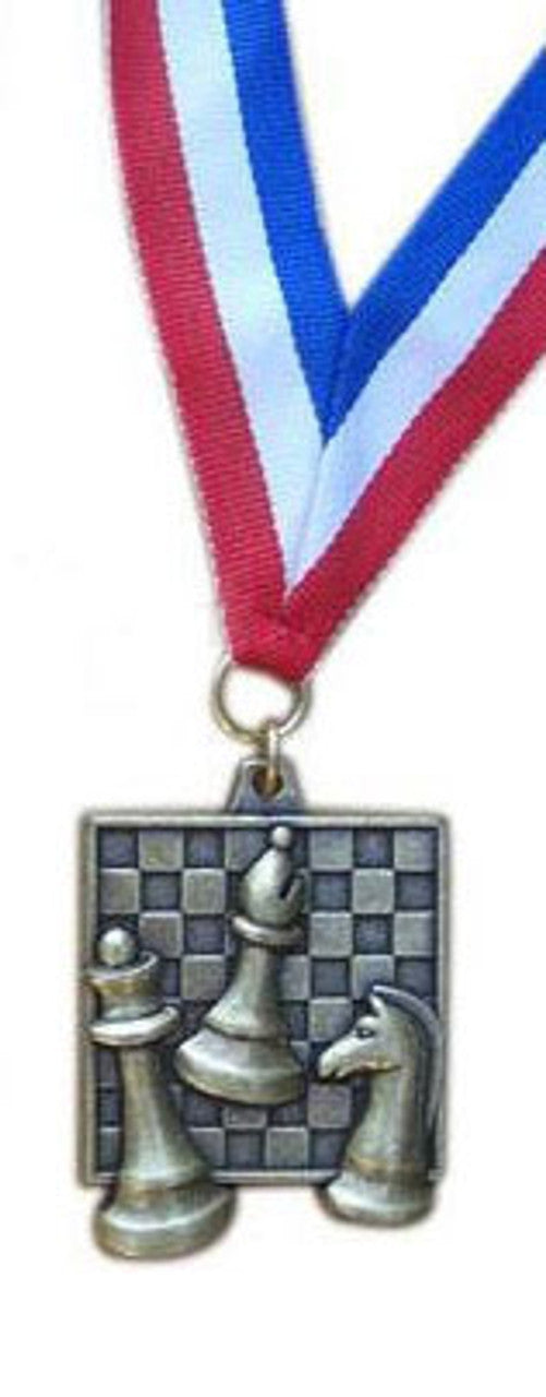 Gold Square Chess Medal with 30" Red, White, and Blue Ribbon – 1" x 2" Diecast